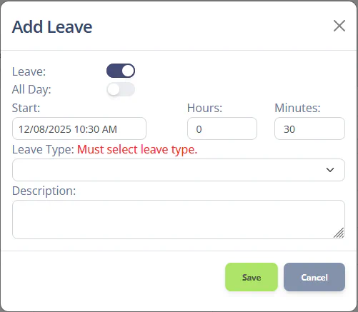 Add Leave Dialog